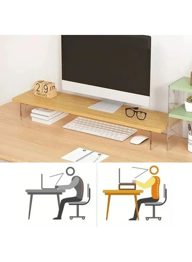 Modern Acrylic Wood Floating Monitor Stand Adjustable Height 15 75 Inch Log Color Desktop Organizer With Cable Management - Image 5